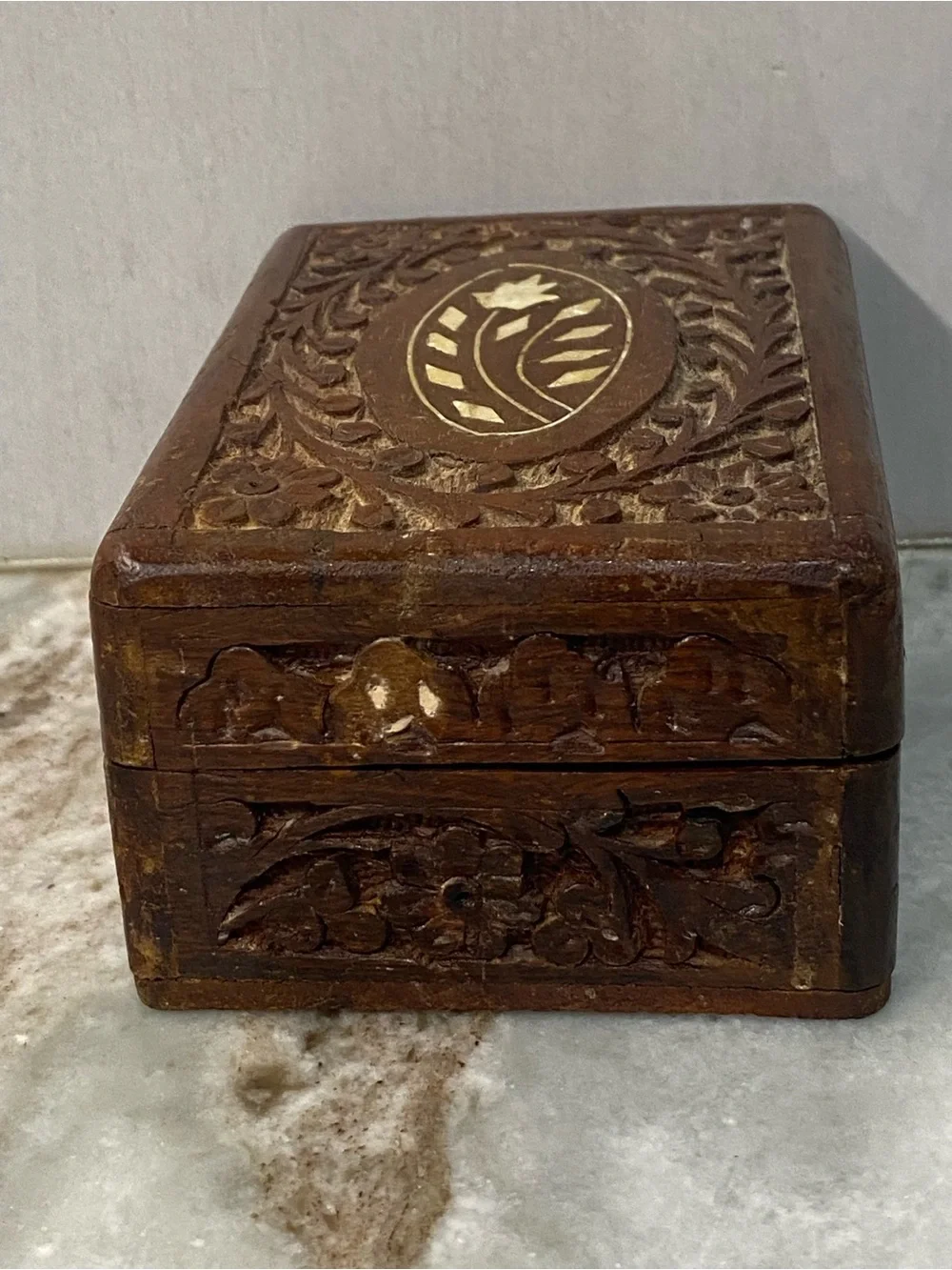 Vintage Pier 1 Carved Wood Trinket Box India Boho